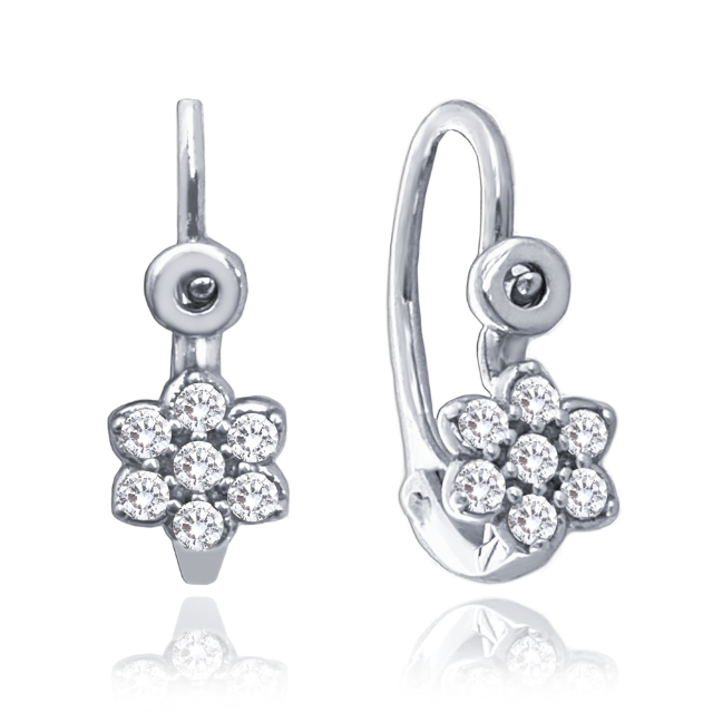 MINET Children's earrings flowers in white gold with cubic zirconia Au 585/1000 1,30g