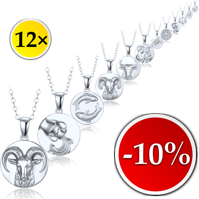 MINET Sada 12 ks stříbrných náhrdelníků znamení - SLEVA 10%