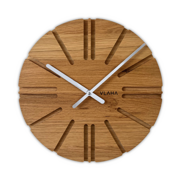 VLAHA Dubové hodiny ATELIER vyrobené v Čechách se stříbrnými ručkami ⌀32,5cm