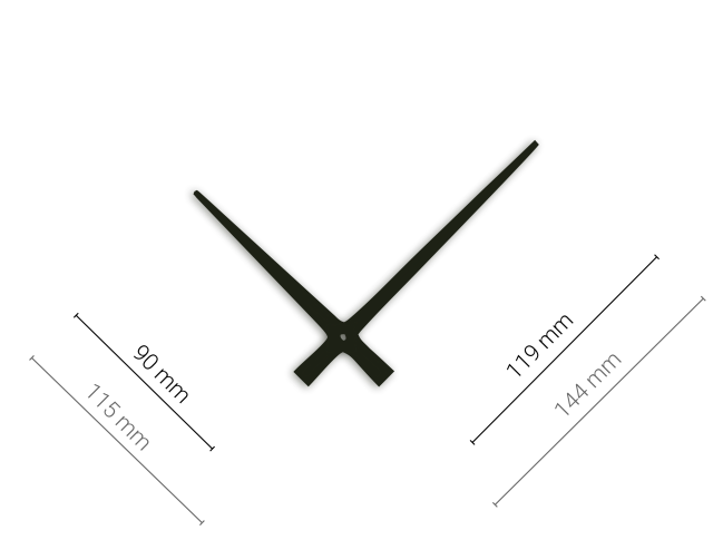 Černé hliníkové ručičky na hodiny 119 mm | 90 mm