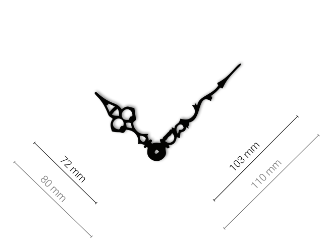 Velké černé hliníkové ručičky na hodiny Antik 103 mm | 72 mm