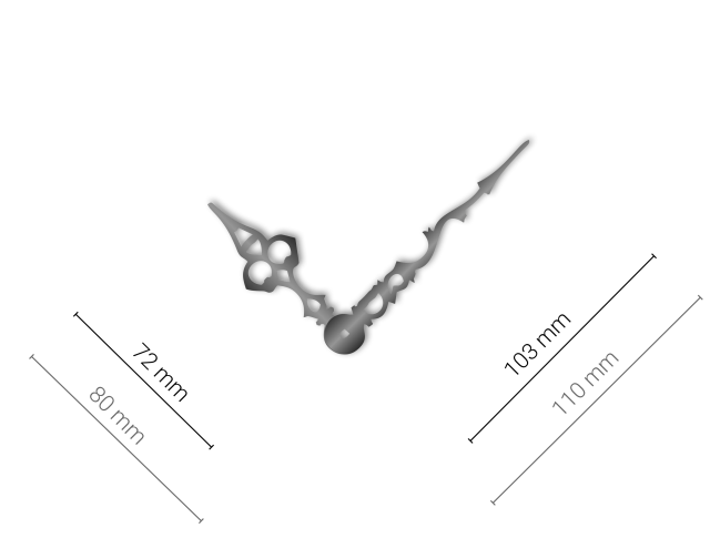 Velké stříbrné hliníkové ručičky na hodiny Antik 103 mm | 72 mm