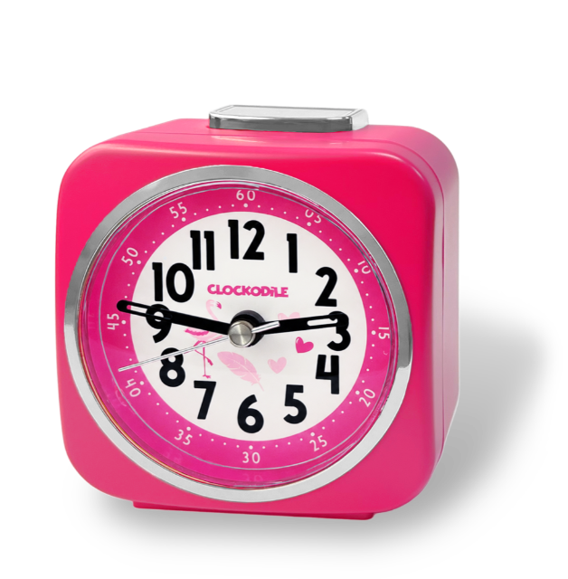 CLOCKODILE Růžový dětský budík PLAMEŇÁK SE SRDÍČKY - 3 ROKY ZÁRUKA!
