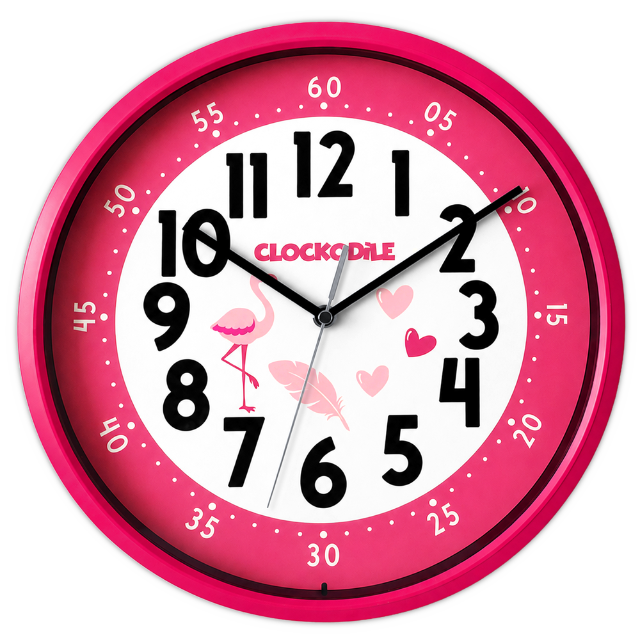 CLOCKODILE Růžové dětské hodiny PLAMEŇÁK SE SRDÍČKY - 3 ROKY ZÁRUKA!