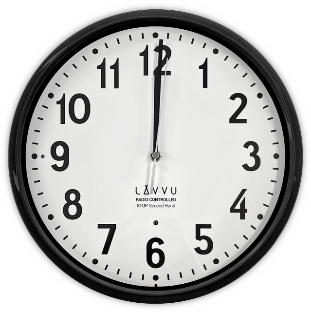 LAVVU Černé hodiny Accurate Black řízené rádiovým signálem - 3 ROKY ZÁRUKA! ⌀30cm