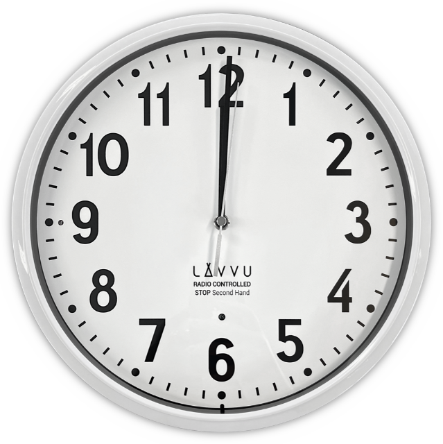 LAVVU Bílé hodiny Accurate White řízené rádiovým signálem - 3 ROKY ZÁRUKA! ⌀30cm