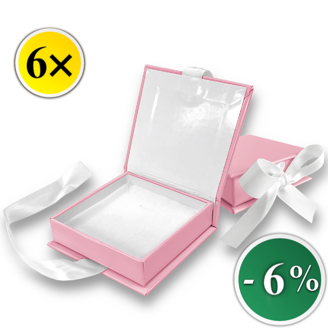 MINET Sada 6 ks Růžová magnetická krabička na šperky s bílou stuhou - 8 x 8 x 2,5 cm - SLEVA 6%