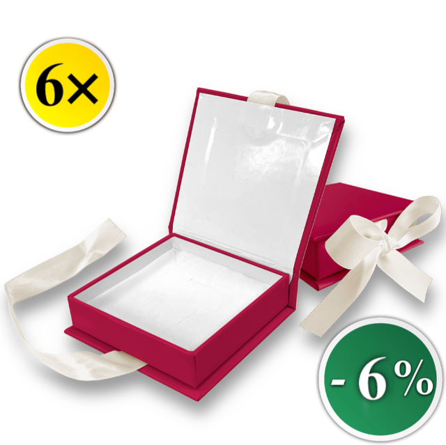 MINET Sada 6 ks Tmavě růžová magnetická krabička na šperky s béžovou stuhou - 8 x 8 x 2,5 cm - SLEVA 6%