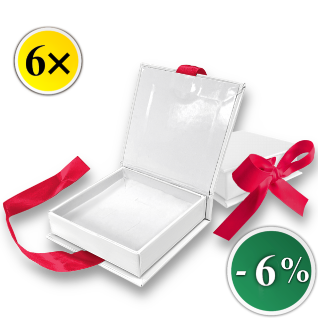 MINET Sada 6 ks Bílá magnetická krabička na šperky s tmavě růžovou stuhou - 8 x 8 x 2,5 cm - SLEVA 6%