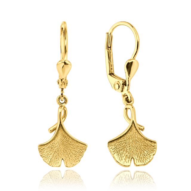 MINET Elegantní zlaté náušnice list ginkgo Au 585/1000 2,45g